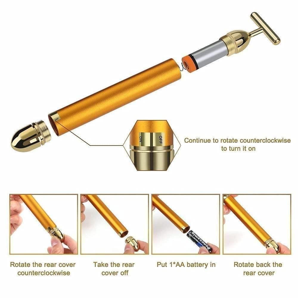 24K Gold Energy Beauty Bar Electric Facial Massage Roller for Skin Lifting